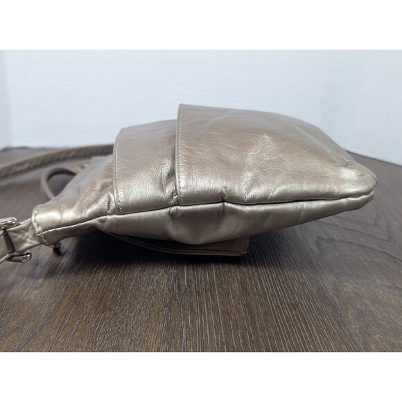 DAWLI Leather Crossbody Purse Handbag Metallic Gold Zip Closure Pockets USA Made - Picture 7 of 12